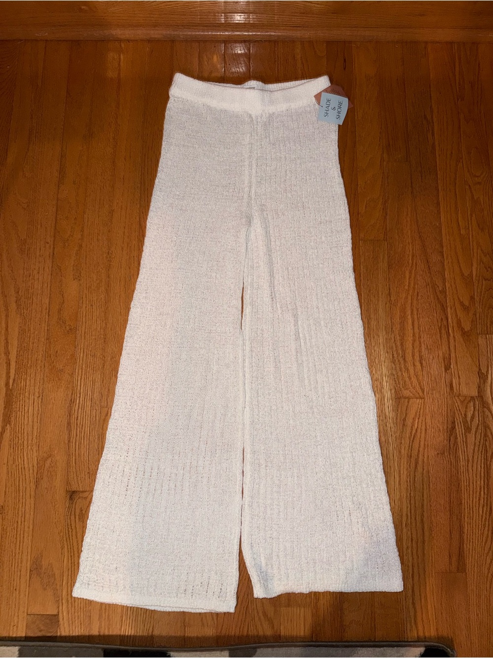 Cream Knit Wide-Leg Pants